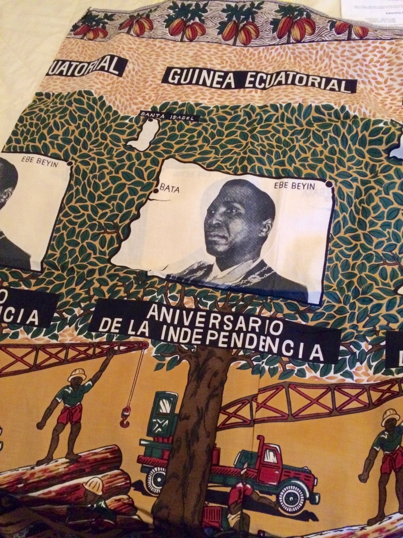 fabric depicting dictator Macias Nguema and celebrating the anniversary of independence of Equatorial Guinea